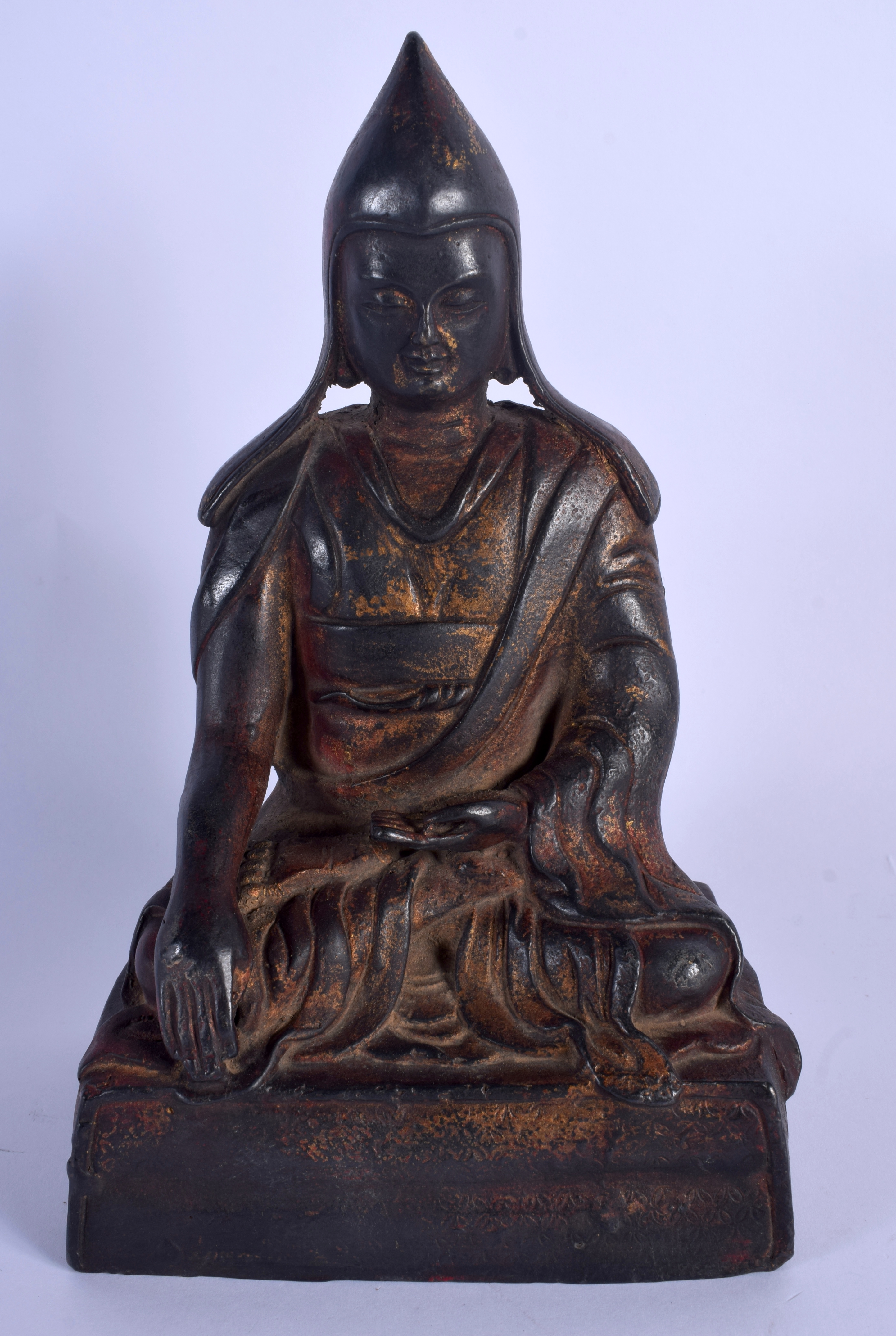 A LARGE CHINESE TIBETAN BRONZE FIGURE OF TSONGKHAPA 20th Century. 24 cm x 10 cm.