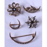 FIVE VICTORIAN 15CT GOLD BROOCHES. 10 grams. (5)