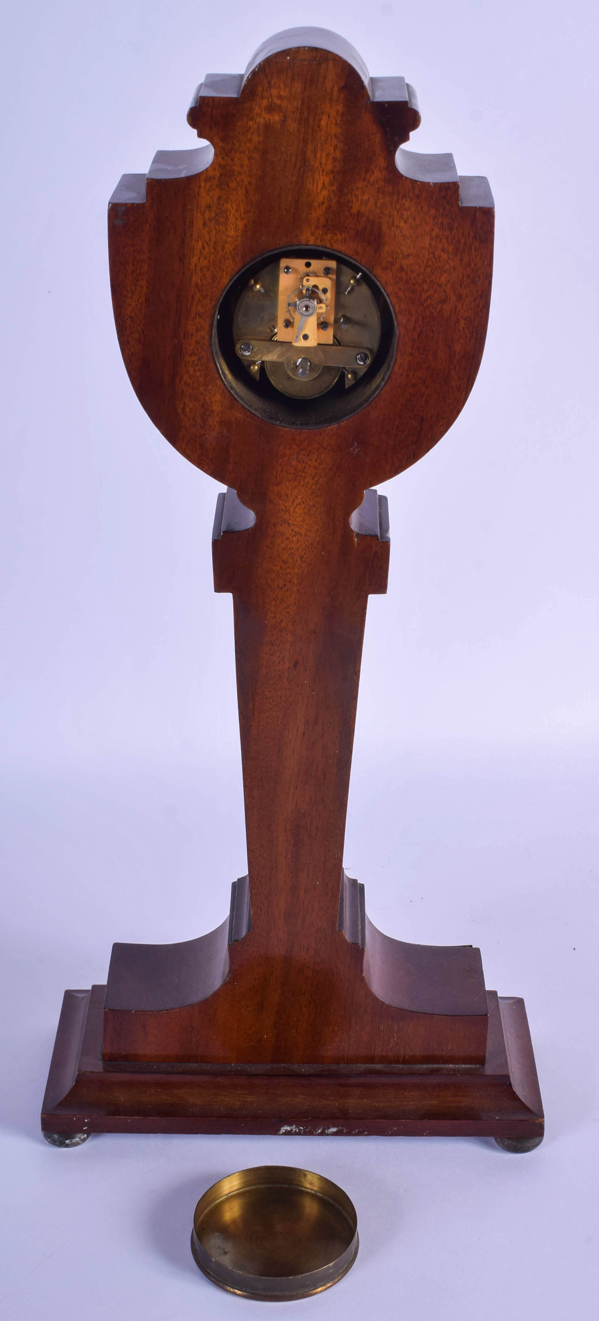 A LARGE ART NOUVEAU SILVER MOUNTED MAHOGANY MANTEL CLOCK decorated with foliage. 1166 grams overall. - Image 4 of 4