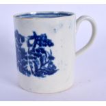 18th c. Liverpool coffee can decorated in blue with a Man with a Crook . 7cm high
