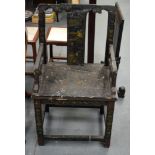 AN EARLY 20TH CENTURY CHINESE BLACK LACQUERED CHAIR Late Qing/Republic. 95 cm x 50 cm.