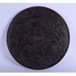 A LARGE CHINESE CARVED JADE BI DISC 20th Century. 27 cm diameter.