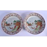 A PAIR OF CHINESE FAMILLE ROSE EXPORT PORCELAIN PLATES 20th Century, painted with European figures.