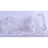 TWO SWEDISH GLASS FISH AND SEAHORSE ORNAMENTS. Largest 14 cm x 16 cm. (2)