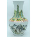 A Chinese Famille Verte vase decorated with a landscape 38cm.