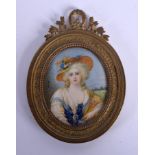 AN ANTIQUE PAINTED IVORY PORTRAIT MINIATURE. Image 7 cm x 5.5 cm.