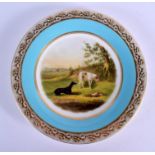 Kerr and Binns Worcester plate painted with two hounds and a hare by Robert F. Perling under a turq