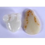 A CHINESE CARVED WHITE JADE FRUITING POD 20th Century, together with another plaque. 6 cm x 3 cm. (2
