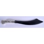 A VICTORIAN SILVER HANDLED PERSIAN SCIMITAR PAGE TURNER. 40 cm long.