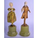 Ferdinand Preiss (1882-1943) German, Cold painted bronze and ivory, Boy and Girl Bronze. 11.5 cm hig