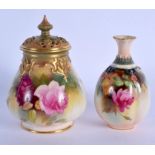 Royal Worcester pot pourri vase and cover pink and red roses date code 1918, shape 291H and a anothe