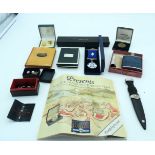 A collection of vintage collectables including a Sgian Dubh, hip flask medal etc Qty.