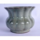 A CHINESE QING DYNASTY RU WARE RIBBED CENSER Sung style, of plain form with moulded body. 10 cm x 13