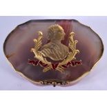 A LOVELY CONTINENTAL SILVER GILT ENAMEL AND GEM SET AGATE BOX decorated with a portrait of a male. 8