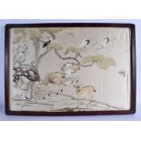 A 19TH CENTURY CHINESE SILKWORK EMBROIDERED PANEL Qing, depicting two deer roaming within a landscap