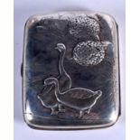 A 19TH CENTURY JAPANESE MEIJI PERIOD SILVER CIGARETTE CASE decorated with ducks. 86 grams. 9 cm x 7.