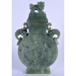 AN EARLY 20TH CENTURY CHINESE JADE VASE AND COVER Late Qing/Republic. 18 cm x 8 cm.