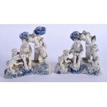 A VERY UNUSUAL PAIR OF 18TH CENTURY ASIAN BLUE AND WHITE FIGURES possibly Chinese or Korean, modelle