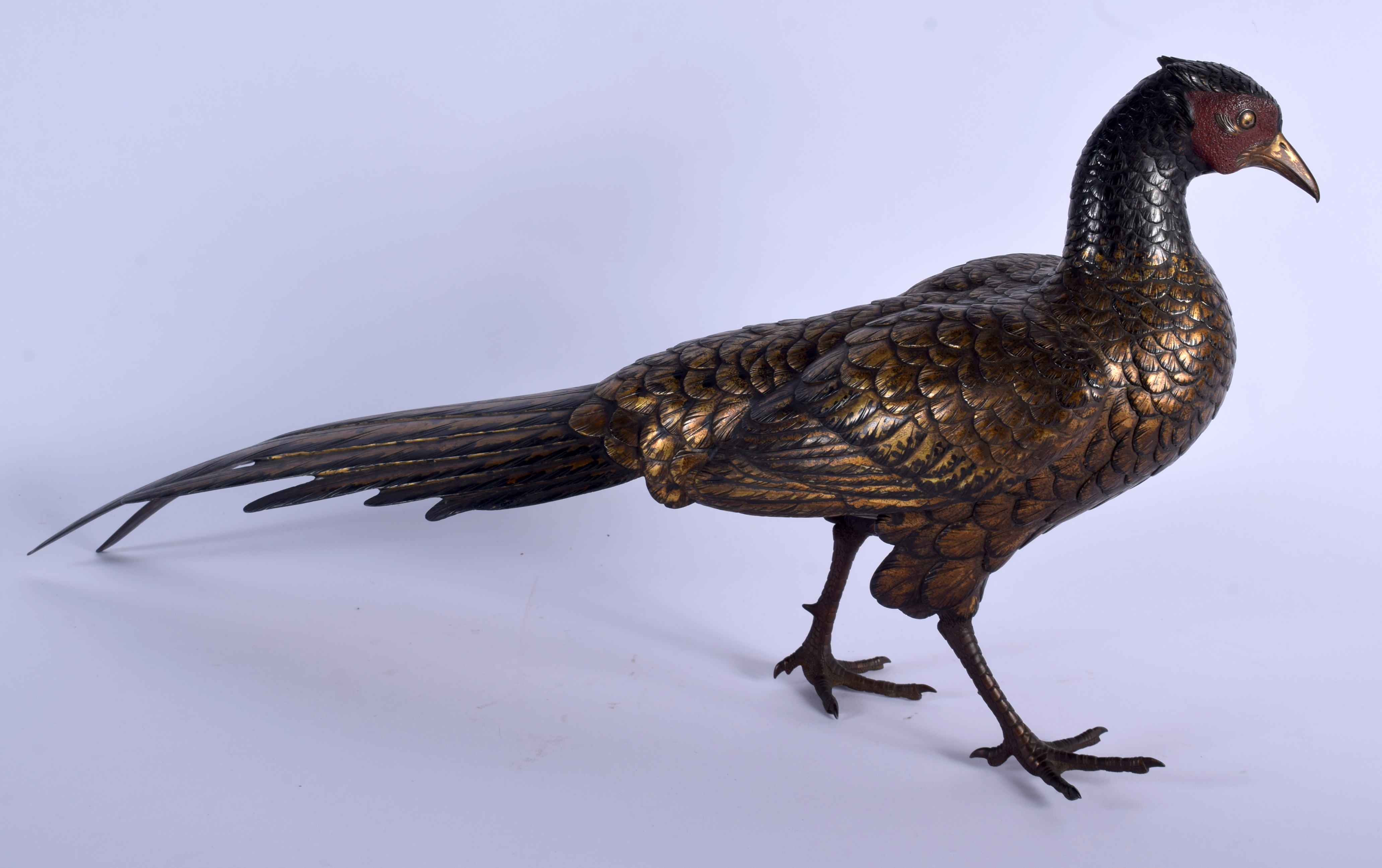 A 19TH CENTURY JAPANESE PATINATED BRONZE FIGURE OF A ROAMING PHEASANT of naturalistic form, modelled - Image 2 of 9