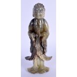 AN EARLY 20TH CENTURY CHINESE CARVED MUTTON JADE FIGURE OF A BUDDHA Late Qing/Republic. 17 cm high.