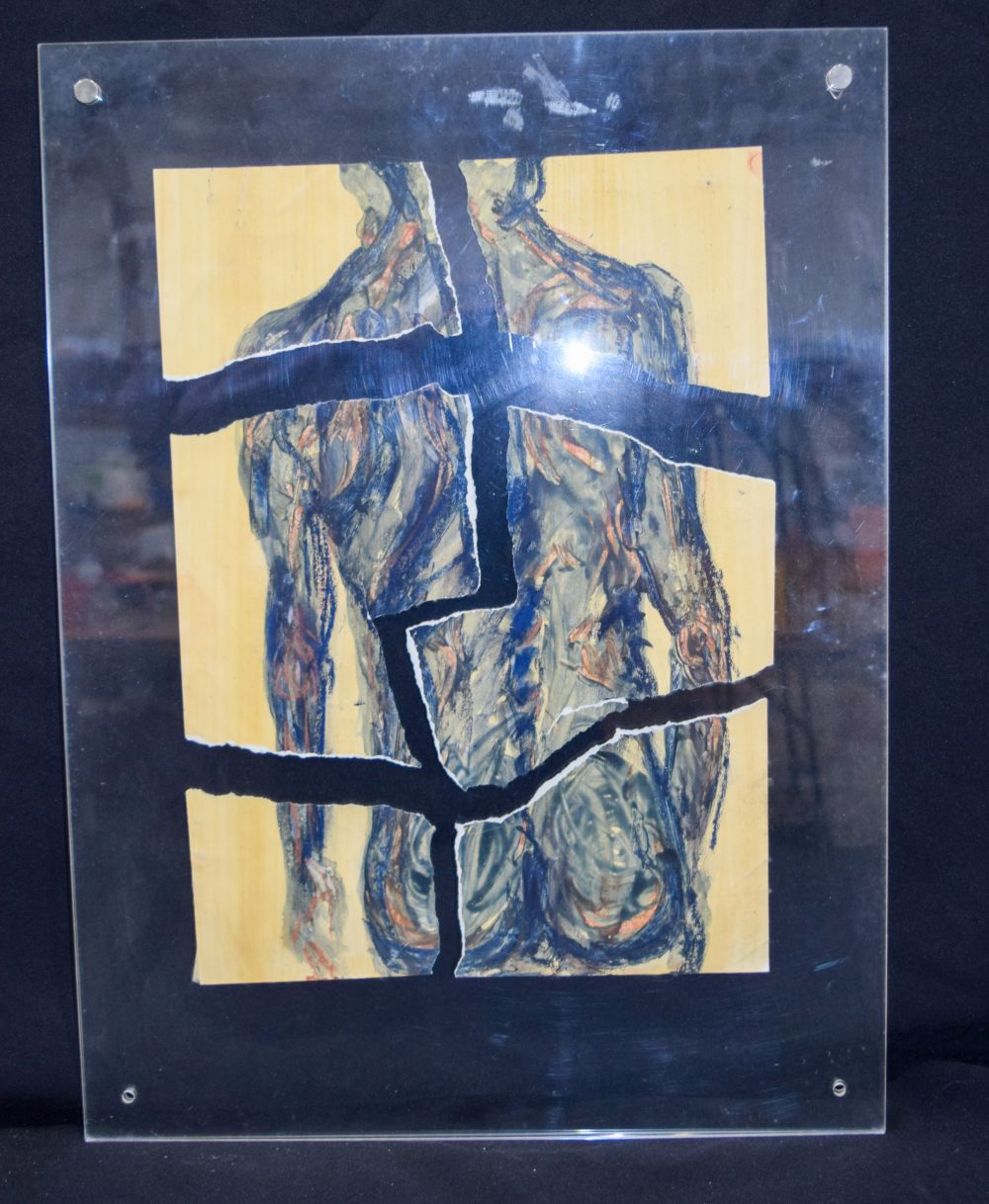 An abstract painting of a male 30 x 43cm