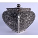 A 19TH CENTURY CHINESE TIBETAN STRAITS SILVER CENSER AND COVER decorated with foliage and vines. 970