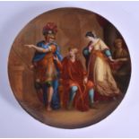 A 19TH CENTURY EUROPEAN VIENNA PORCELAIN DISH painted with four figures within an interior. 20 cm di