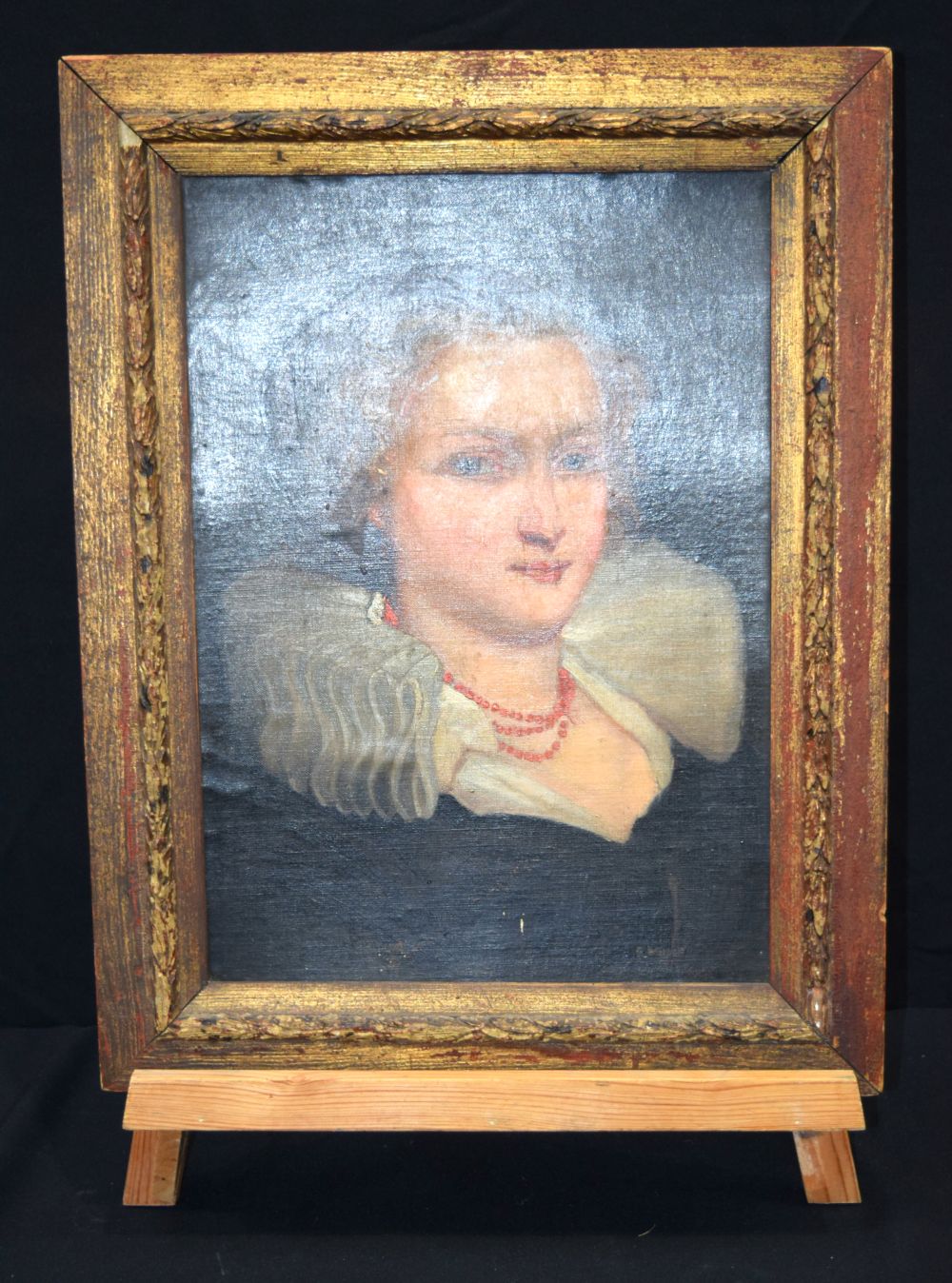 A framed Oil on board portrait of an Elizabethan Female 46 x 33cm