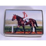 A CONTEMPORARY JOCKEY SILVER BOX. 39 grams. 4.5 cm x 3.5 cm.