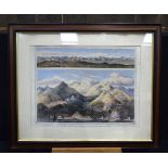 A large framed Lithographic print of Scottish mountains by D McKenzie 50 x 66cm