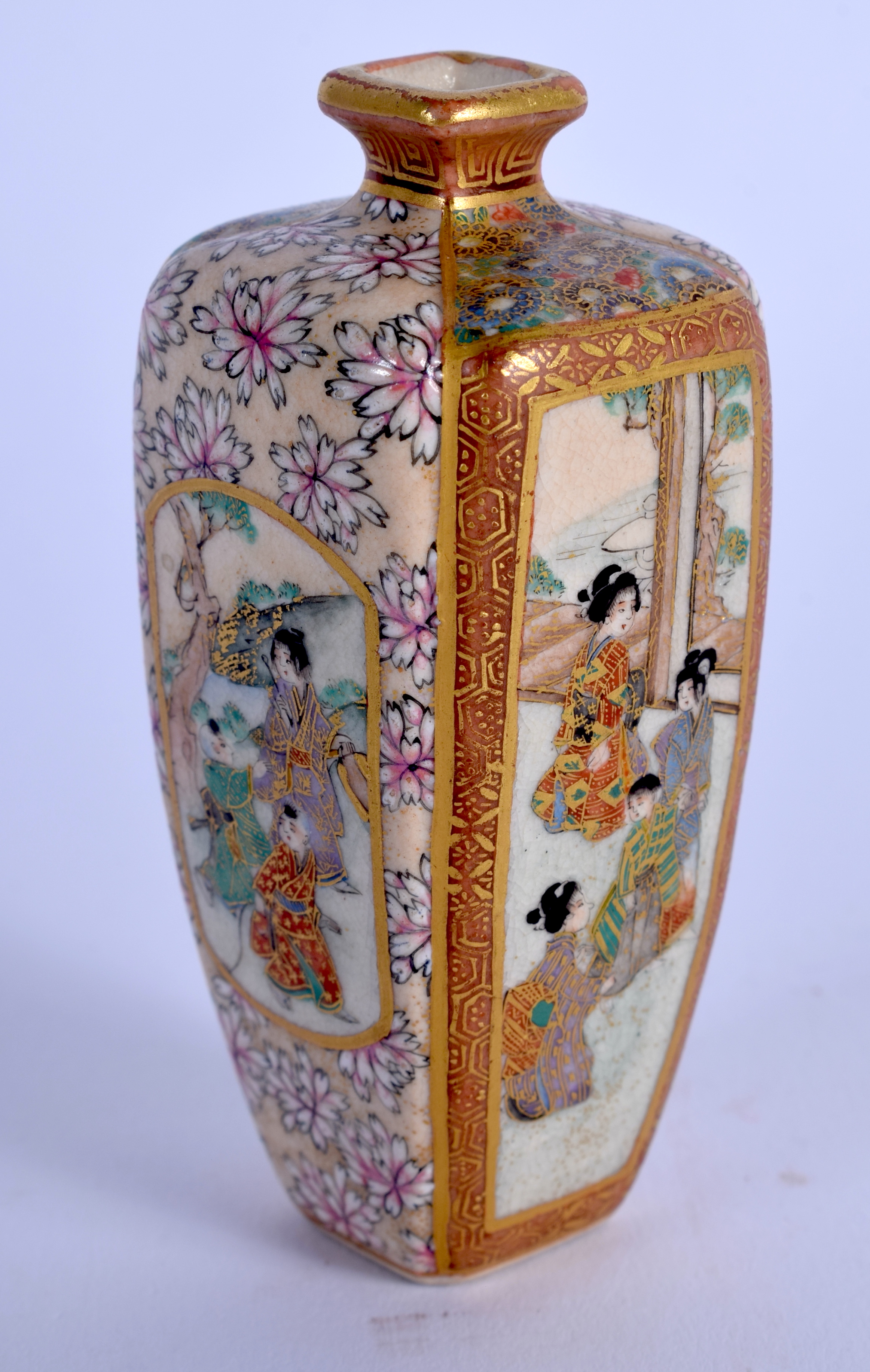 A MINIATURE LATE 19TH CENTURY JAPANESE MEIJI PERIOD SATSUMA VASE painted with figures and foliage. 7