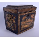 AN UNUSUAL 18TH/19TH CENTURY CONTINENTAL CARVED WOOD TEA CADDY decorated with landscapes. 15 cm x 12