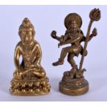 AN EARLY 20TH CENTURY SINO TIBETAN BRONZE BUDDHA together with another similar. Largest 3.5 cm high.