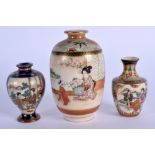 THREE EARLY 20TH CENTURY JAPANESE MEIJI PERIOD SATSUMA VASES. Largest 10 cm high. (3)