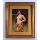 AN ANTIQUE EUROPEAN PORCELAIN PLAQUE painted as a nude female in draped cloths. Image 19 cm x 13 cm.