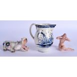 A BASIL MATTHEWS HIPPO together with a pearlware jug etc. Largest 8 cm high. (3)