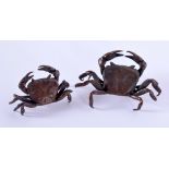 TWO JAPANESE BRONZE CRAB OKIMONO. 4.5 cm x 3 cm.