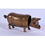 AN ANTIQUE BRASS PIG VESTA CASE. 5.5 cm x 1.5 cm.