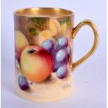 Royal Worcester mug painted with fruit by Robert, signed, c.1968. 7cm high