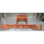 TWO 19TH CENTURY CHINESE CARVED HARDWOOD TEMPLE PANELS. Largest 180 cm x 24 cm. (2)