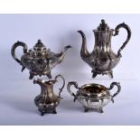 AN EARLY VICTORIAN FOUR PIECE SILVER TEASET. London 1847. 2304 grams. Largest 26 cm x 24 cm. (4)