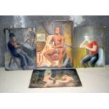Three unframed Oil on panel studies of nudes and another by John Cushman 46 x 35. (4)