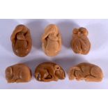 SIX JAPANESE CARVED TAGUA NUT NETSUKES. (6)