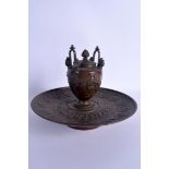 A 19TH CENTURY EUROPEAN GRAND TOUR BRONZE INKWELL AND COVER decorated with portrait medallions. 25 c
