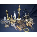 A collection of brass lamp stands and fittings Qty.
