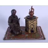 A CONTEMPORARY BRONZE FIGURE OF AN ARABIC MALE modelled upon a carpet. 12 cm x 12.5 cm.