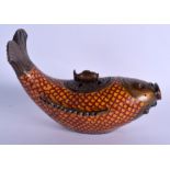 A LARGE CHINESE CLOISONNE ENAMEL BRONZE CENSER AND COVER 20th Century, in the form of a fish. 27 cm