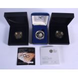 THREE BOXED SILVER PROOF COINS. (3)