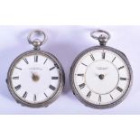 TWO ANTIQUE SILVER FOB WATCHES. (2)