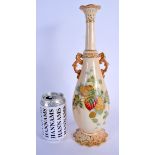 Locke Worcester tall two handled vase with reticulate neck very well painted with raised leaf and gi